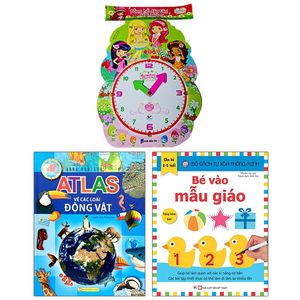 bộ sách atlas về các loài động vật + đồng hồ dâu tây dễ thương + tự xóa thông minh - bé vào mẫu giáo (bộ 3 cuốn)