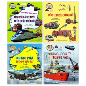 bộ sách bộ sưu tập phương tiện giao thông kì thú và nhiều đề can hấp dẫn: khám phá máy bay tập 1 + những con tàu tuyệt vời + tàu hỏa và xe buýt trên khắp thế giới + các loại xe cứu hỏa ( bộ 4 cuốn)